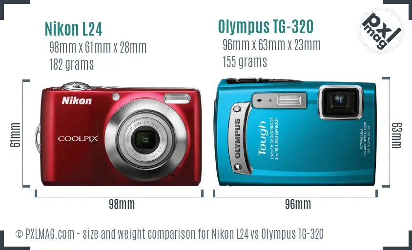 Nikon L24 vs Olympus TG-320 size comparison