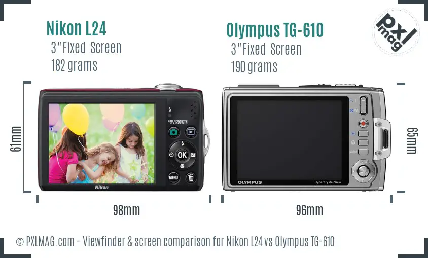 Nikon L24 vs Olympus TG-610 Screen and Viewfinder comparison