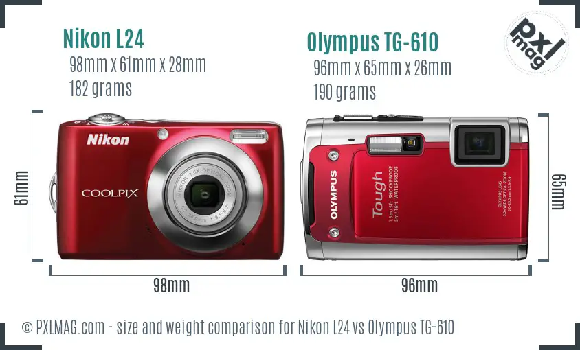 Nikon L24 vs Olympus TG-610 size comparison
