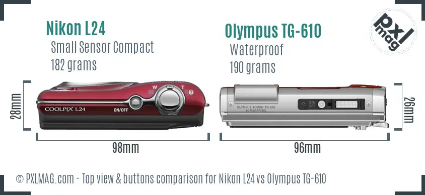 Nikon L24 vs Olympus TG-610 top view buttons comparison