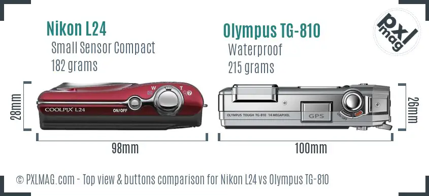 Nikon L24 vs Olympus TG-810 top view buttons comparison