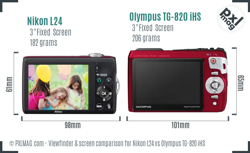 Nikon L24 vs Olympus TG-820 iHS Screen and Viewfinder comparison