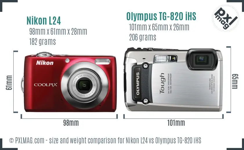 Nikon L24 vs Olympus TG-820 iHS size comparison