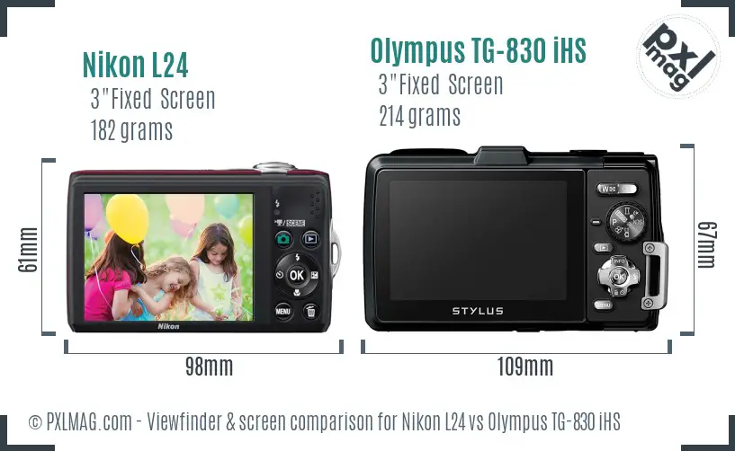 Nikon L24 vs Olympus TG-830 iHS Screen and Viewfinder comparison