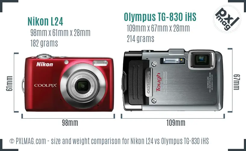 Nikon L24 vs Olympus TG-830 iHS size comparison