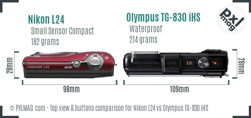 Nikon L24 vs Olympus TG-830 iHS top view buttons comparison