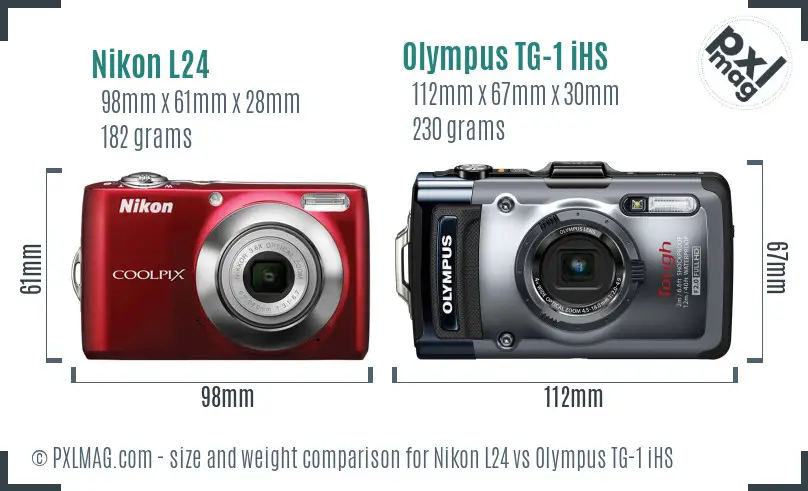 Nikon L24 vs Olympus TG-1 iHS size comparison