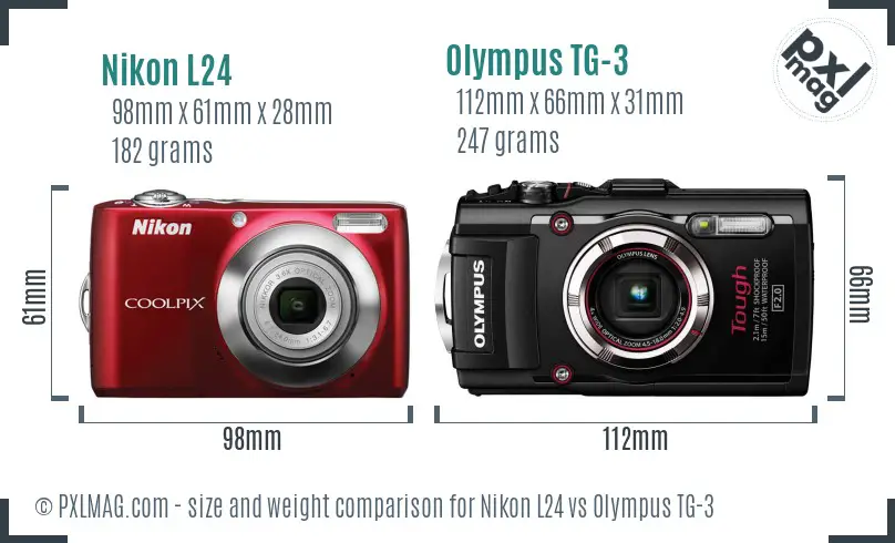 Nikon L24 vs Olympus TG-3 size comparison Nikon L24 vs Olympus TG-3 size comparison