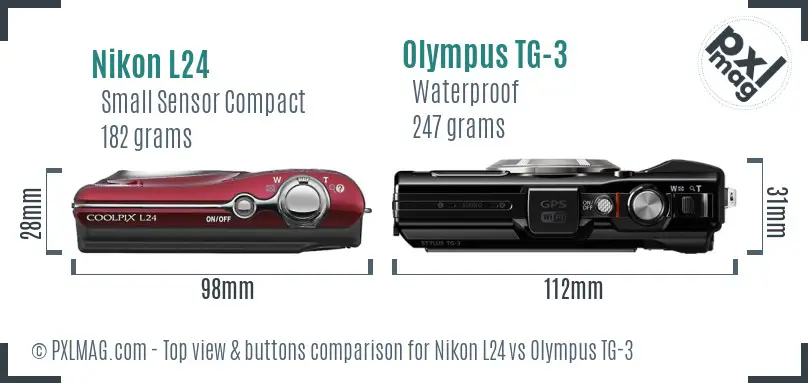 Nikon L24 vs Olympus TG-3 top view buttons comparison Nikon L24 vs Olympus TG-3 top view buttons comparison