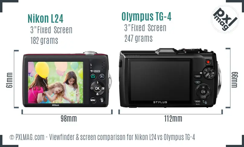 Nikon L24 vs Olympus TG-4 Screen and Viewfinder comparison