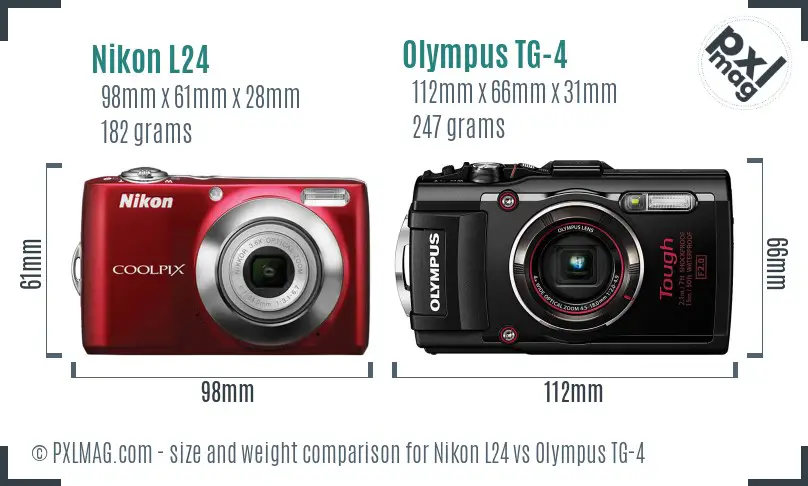 Nikon L24 vs Olympus TG-4 size comparison