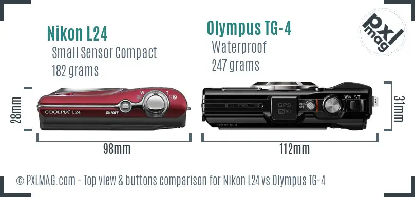 Nikon L24 vs Olympus TG-4 top view buttons comparison