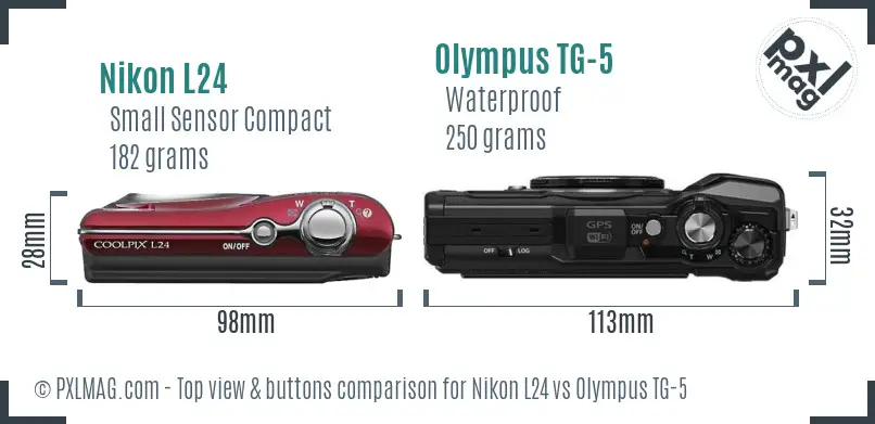 Nikon L24 vs Olympus TG-5 top view buttons comparison Nikon L24 vs Olympus TG-5 top view buttons comparison