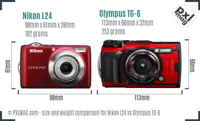 Nikon L24 vs Olympus TG-6 size comparison