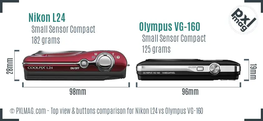 Nikon L24 vs Olympus VG-160 top view buttons comparison