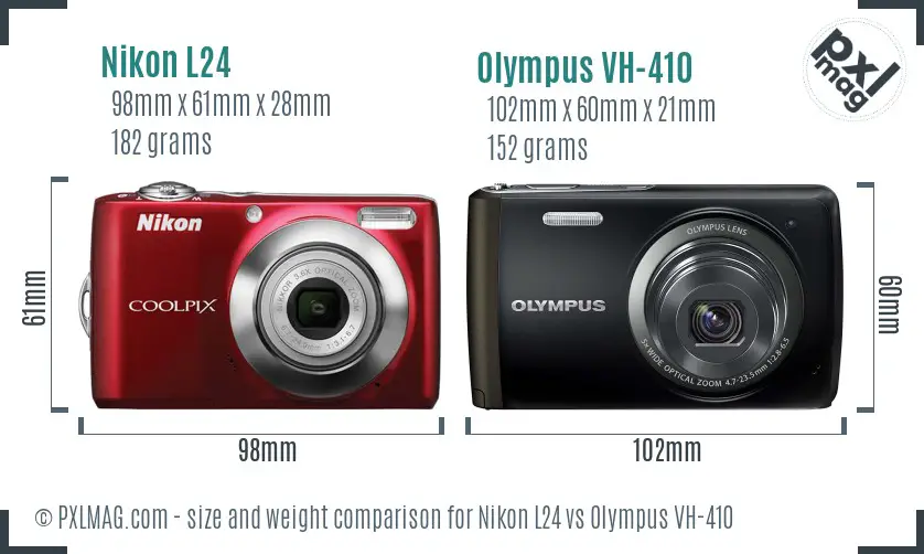 Nikon L24 vs Olympus VH-410 size comparison