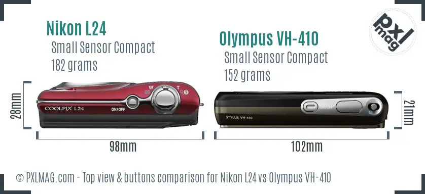 Nikon L24 vs Olympus VH-410 top view buttons comparison