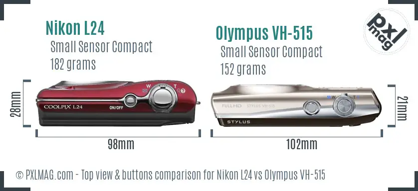 Nikon L24 vs Olympus VH-515 top view buttons comparison