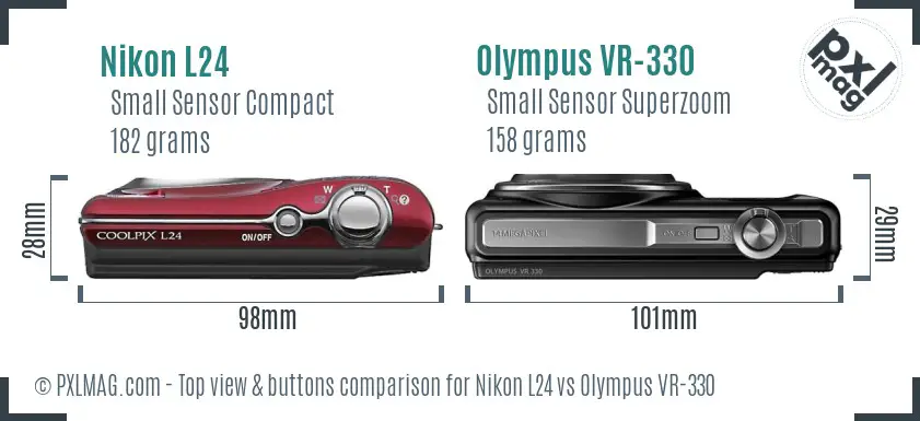 Nikon L24 vs Olympus VR-330 top view buttons comparison