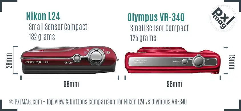 Nikon L24 vs Olympus VR-340 top view buttons comparison Nikon L24 vs Olympus VR-340 top view buttons comparison