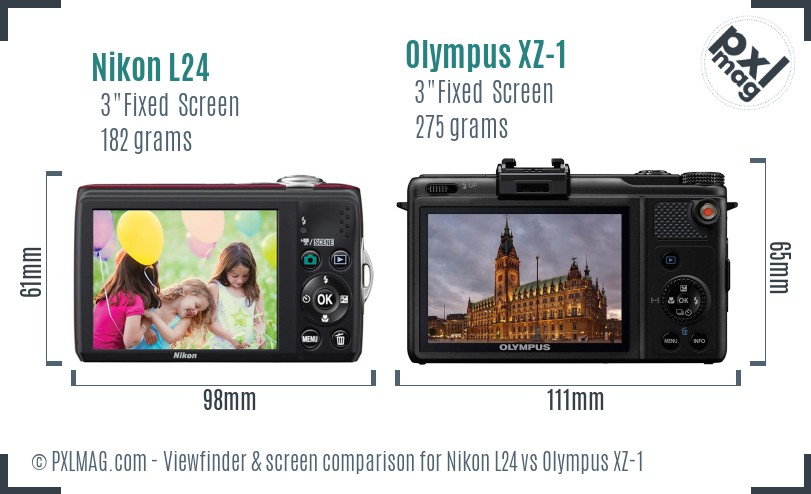 Nikon L24 vs Olympus XZ-1 Screen and Viewfinder comparison