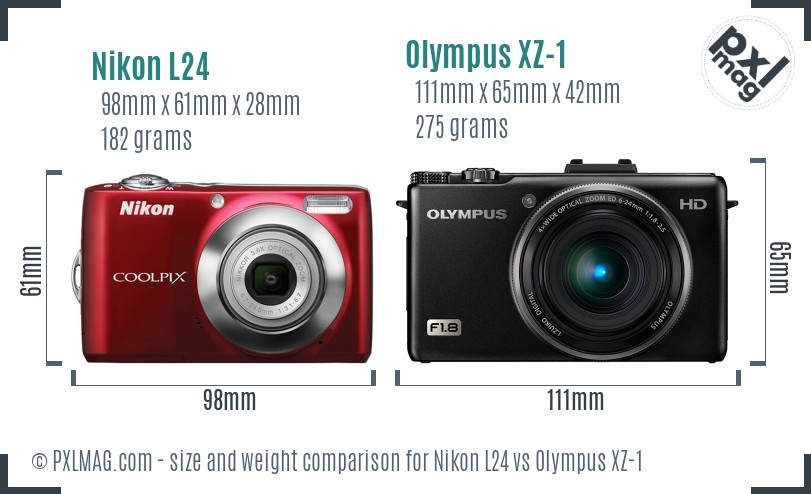 Nikon L24 vs Olympus XZ-1 size comparison