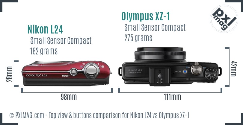 Nikon L24 vs Olympus XZ-1 top view buttons comparison