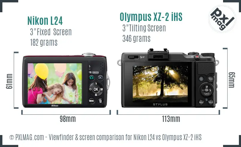 Nikon L24 vs Olympus XZ-2 iHS Screen and Viewfinder comparison