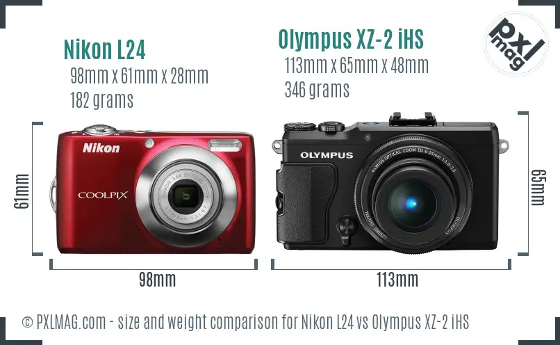 Nikon L24 vs Olympus XZ-2 iHS size comparison