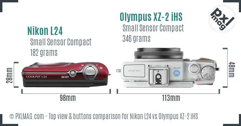 Nikon L24 vs Olympus XZ-2 iHS top view buttons comparison