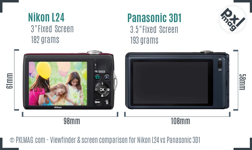 Nikon L24 vs Panasonic 3D1 Screen and Viewfinder comparison