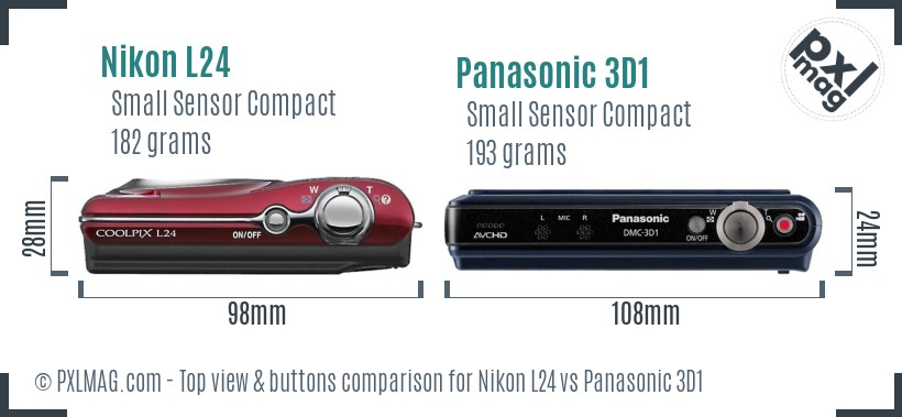 Nikon L24 vs Panasonic 3D1 top view buttons comparison