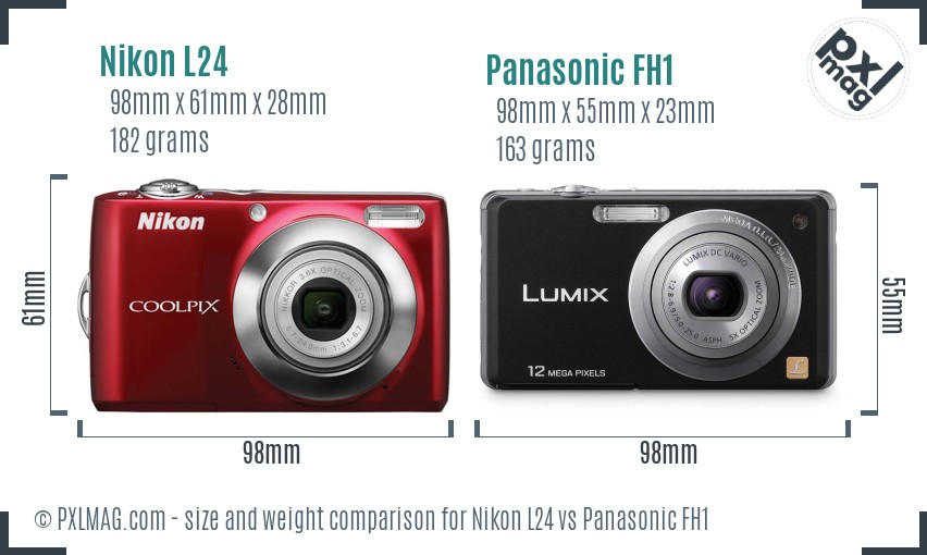 Nikon L24 vs Panasonic FH1 size comparison