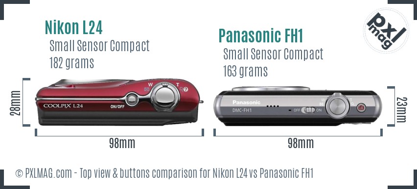 Nikon L24 vs Panasonic FH1 top view buttons comparison