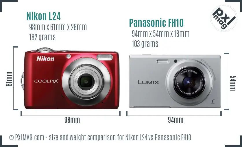 Nikon L24 vs Panasonic FH10 size comparison