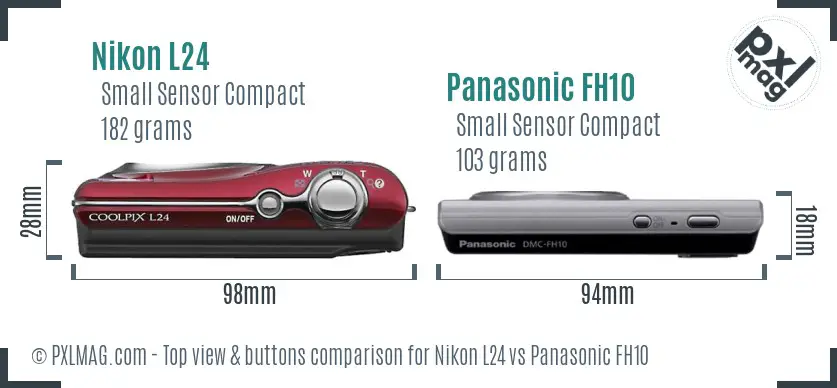 Nikon L24 vs Panasonic FH10 top view buttons comparison