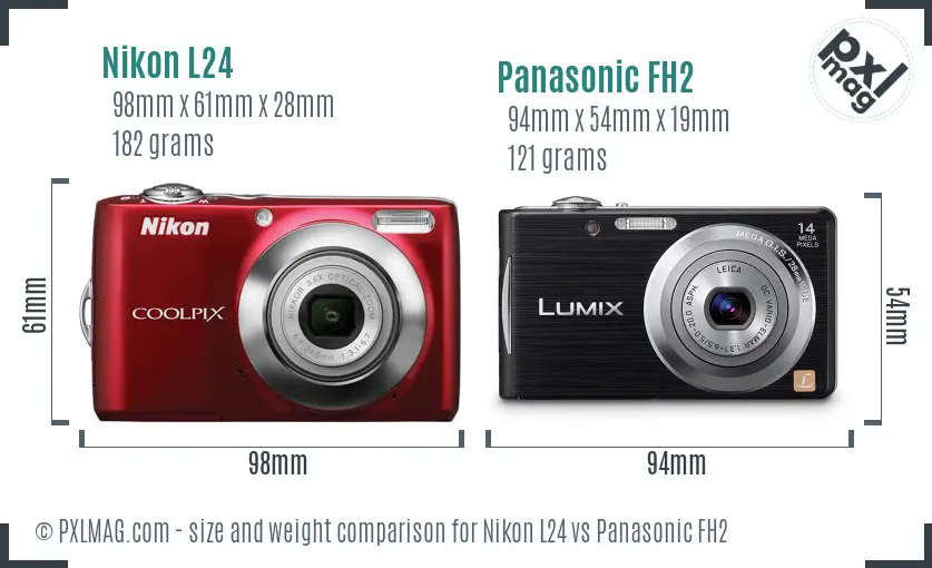 Nikon L24 vs Panasonic FH2 size comparison