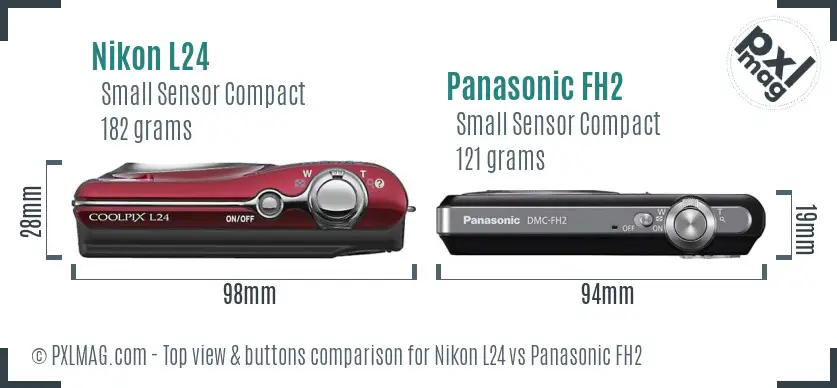 Nikon L24 vs Panasonic FH2 top view buttons comparison