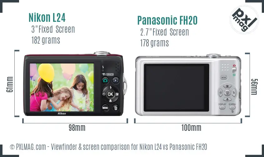 Nikon L24 vs Panasonic FH20 Screen and Viewfinder comparison