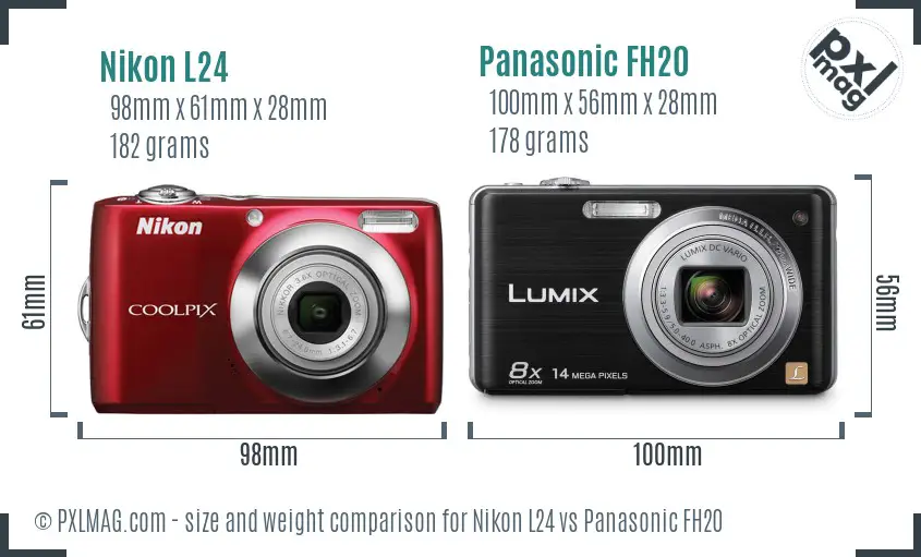Nikon L24 vs Panasonic FH20 size comparison