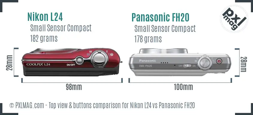 Nikon L24 vs Panasonic FH20 top view buttons comparison