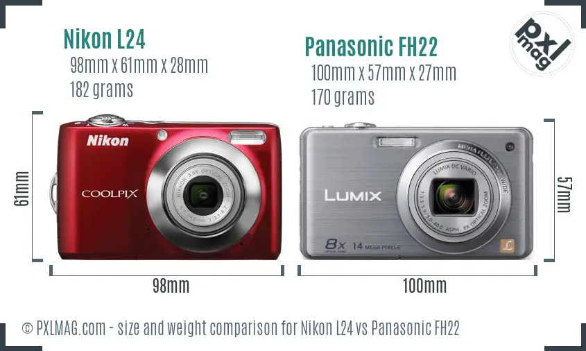 Nikon L24 vs Panasonic FH22 size comparison