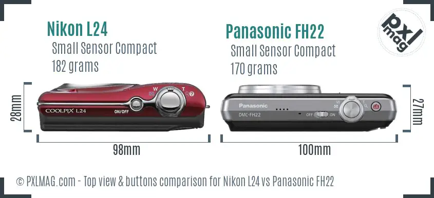 Nikon L24 vs Panasonic FH22 top view buttons comparison