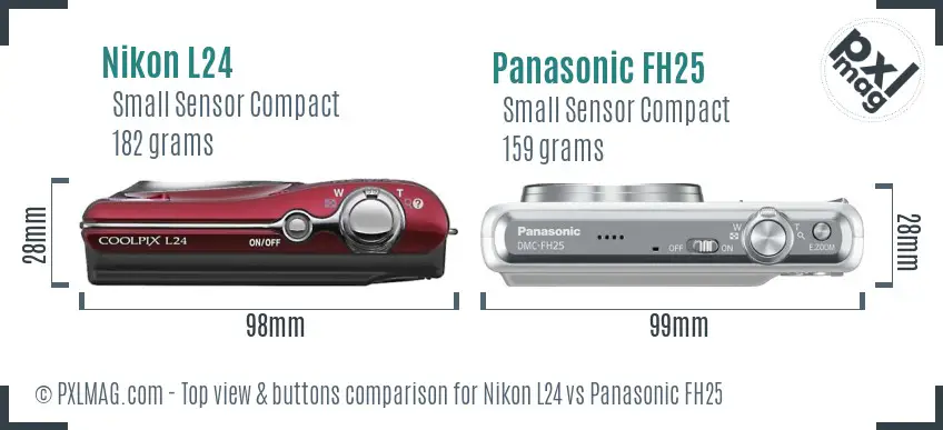 Nikon L24 vs Panasonic FH25 top view buttons comparison Nikon L24 vs Panasonic FH25 top view buttons comparison