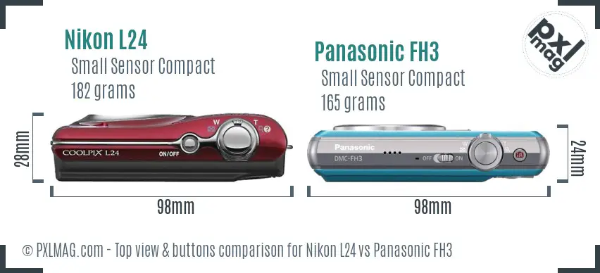 Nikon L24 vs Panasonic FH3 top view buttons comparison Nikon L24 vs Panasonic FH3 top view buttons comparison