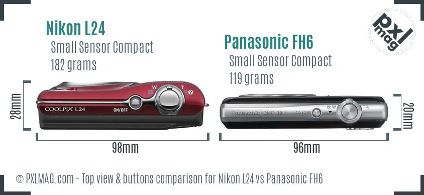 Nikon L24 vs Panasonic FH6 top view buttons comparison Nikon L24 vs Panasonic FH6 top view buttons comparison