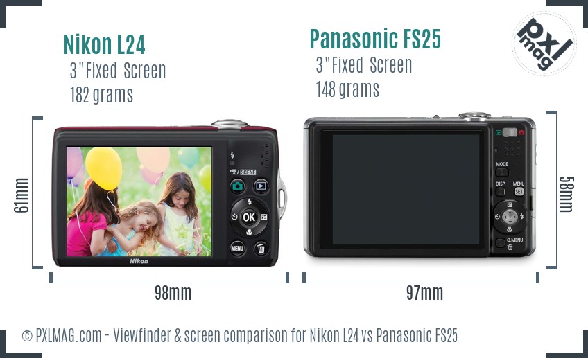 Nikon L24 vs Panasonic FS25 Screen and Viewfinder comparison