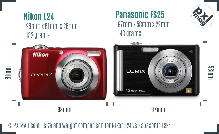 Nikon L24 vs Panasonic FS25 size comparison