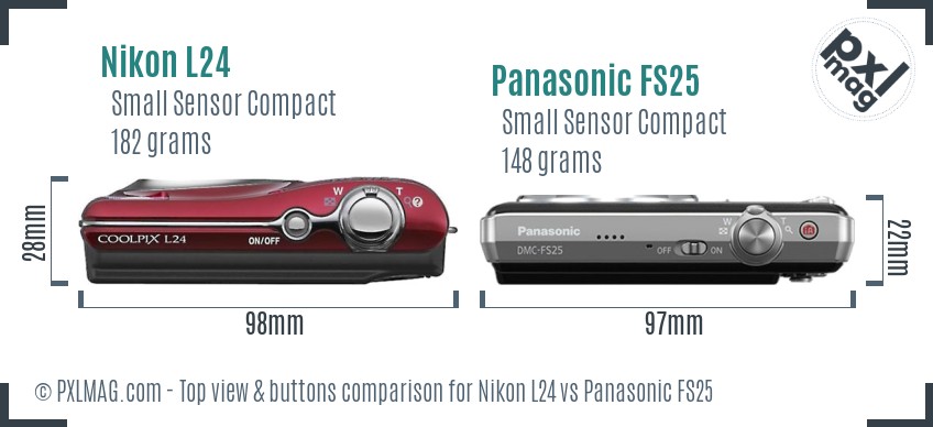 Nikon L24 vs Panasonic FS25 top view buttons comparison