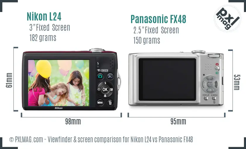 Nikon L24 vs Panasonic FX48 Screen and Viewfinder comparison